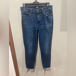 PAIGE Dark Blue Denim Jeans Size 28 Raw Hem Excellent Condition